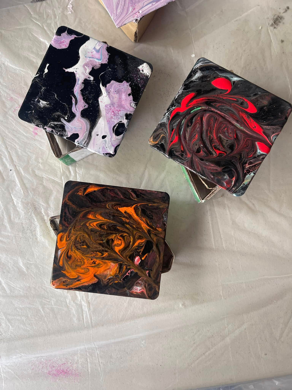 Fluid Acrylic Art or Mini Landscape wooden tiles