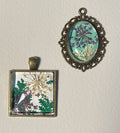 Dried Flowers in Antique Bronze metal pendant ON SALE!
