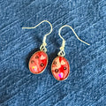 Romantic red and gold marble earrings in silver