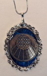 flower of life silver with blue background, 40 mm
