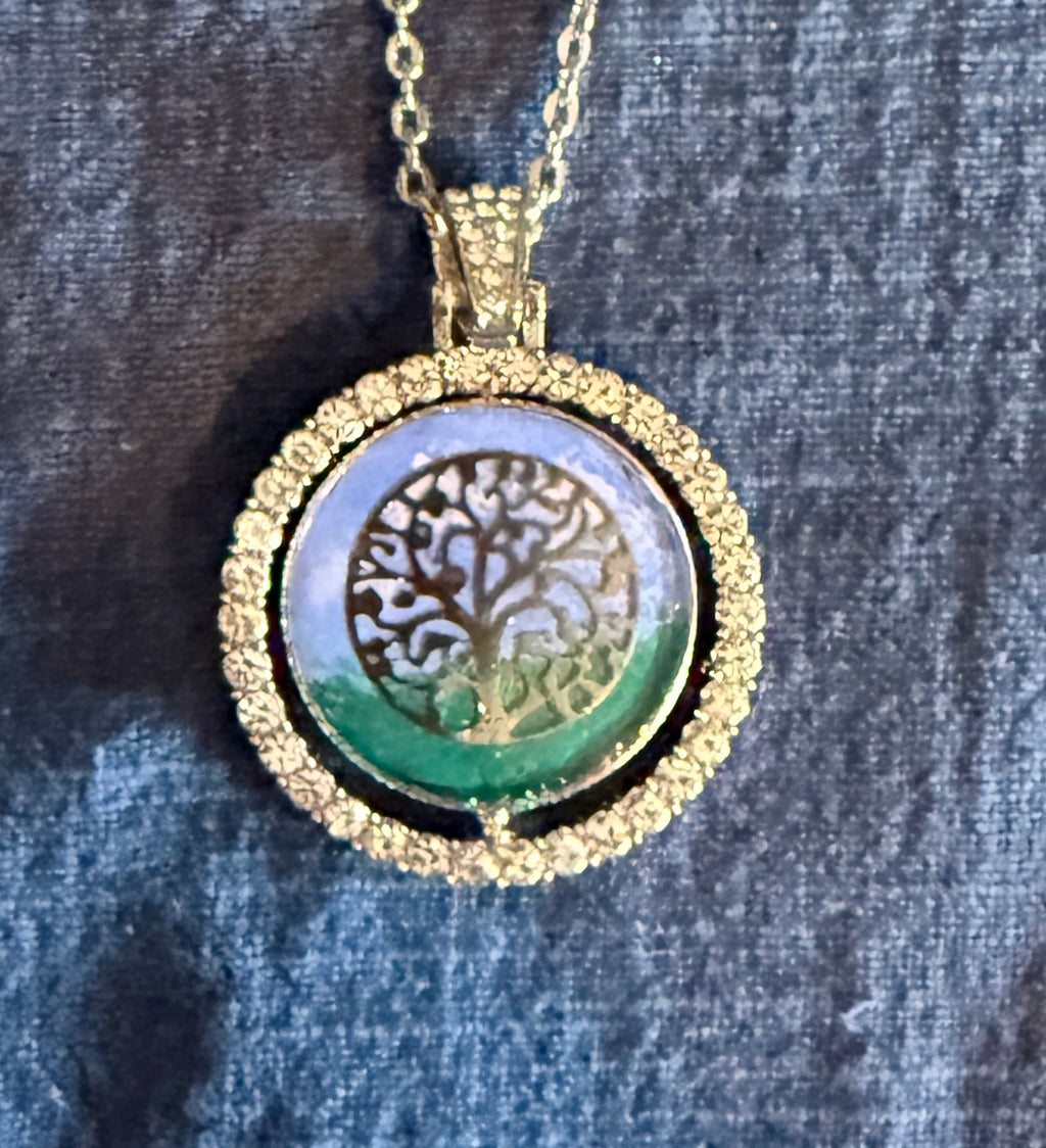 Silver Jeweled swivel necklace and earring set